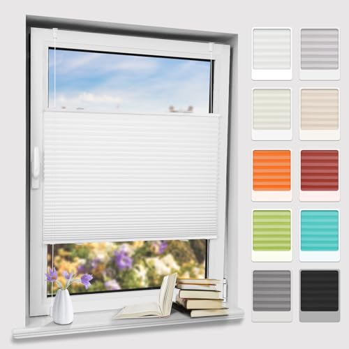 Bernice Plissee klemmfix ohne Bohren, Weiß 40x80cm(BxH) Easyfix Faltrollo mit Klemmträger, Crushed Optik Fensterrollo, Blendschutz Plisseerollo für Fenster & Tür von Bernice