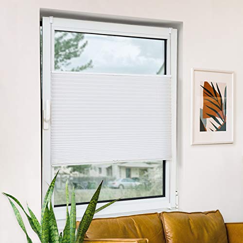 Bernice Plissee klemmfix ohne Bohren, Weiß 75x200cm(BxH) Easyfix Faltrollo mit Klemmträger, Crushed Optik Fensterrollo, Blendschutz Plisseerollo für Fenster & Tür von Tachiuwa