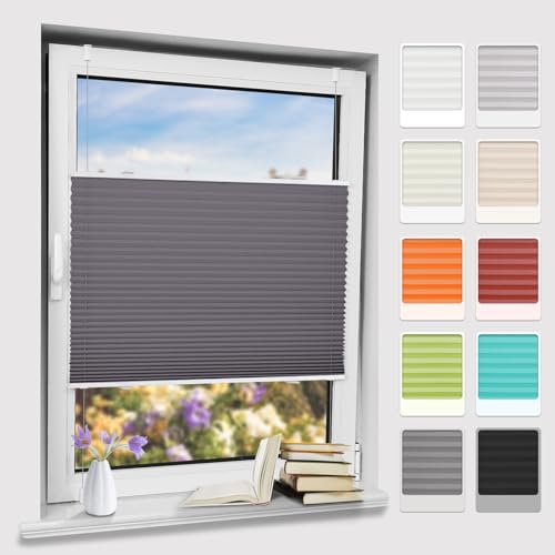 Bernice klemmfix Plissee ohne Bohren, Anthrazit 40x130cm(BxH) klemmrollo mit Klemmträger, abdunkelnde Jalousien zum Klemmen, Blendschutz Fensterrollos für Fenster & Tür von Bernice