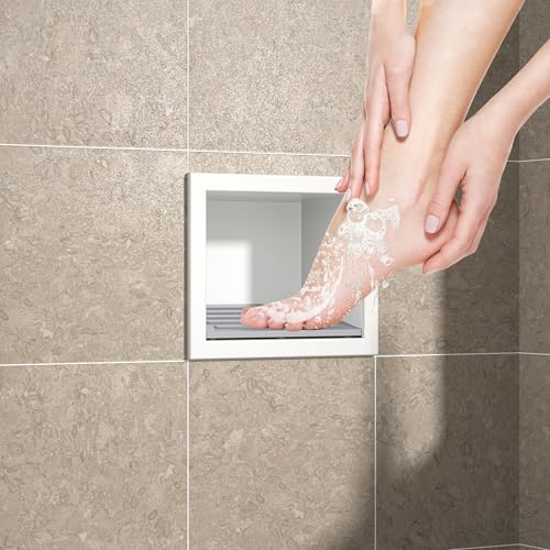 Bernkot Duschnische, 304 Edelstahl Wandnische Weiß 15 cm x12 cm für Badezimmer, Einbaubadezimmer Fußstütze w/Over Mount Installation, Keine Fliesen erforderlich von Bernkot