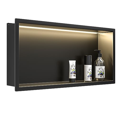 Bernkot Duschnische aus Edelstahl, 30,5 x 61 cm, Mattschwarz, mit LED-Licht, wasserdicht, Keine Fliesen erforderlich, Wandnische für Badezimmer-Aufbewahrung, über Montage Bernkot Duschnische aus Edelstahl, 30,5 x 61 cm, Mattschwarz, mit LED-Licht, wasserdicht, Keine Fliesen erforderlich, Wandnische für Badezimmer-Aufbewahrung, über Montage von Bernkot