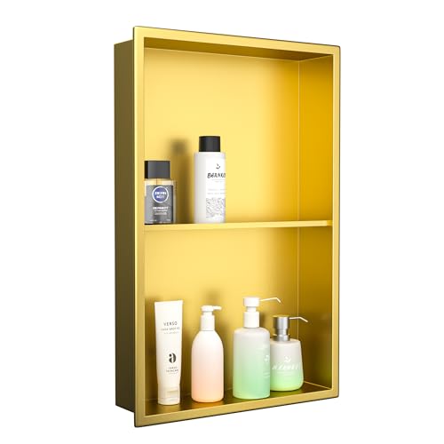 Bernkot Duschnische aus Edelstahl, 35,6 x 61 cm, goldfarben, keine Fliesen erforderlich, Nischendusche für Badezimmer, Wandeinbau-Duschregal zur Aufbewahrung Bernkot Duschnische aus Edelstahl, 35,6 x 61 cm, goldfarben, keine Fliesen erforderlich, Nischendusche für Badezimmer, Wandeinbau-Duschregal zur Aufbewahrung von Bernkot