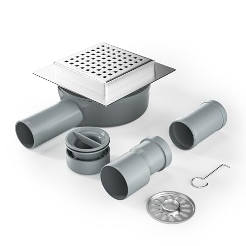 Bernkot Duschrinne Quadrat 10 * 10cm, 360° Siphon mit Geruchsstop und Haarsieb Edelstahl Ablaufrinne Bodenablauf Duschablauf sehr flach DN50 DN40 von Bernkot