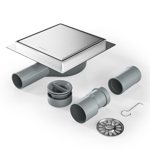 Bernkot Duschrinne Quadrat 15 * 15cm, 360° Siphon mit Geruchsstop und Haarsieb 2 in1 Befliesbar Edelstahl Ablaufrinne Bodenablauf Duschablauf sehr flach, Silbrig von Bernkot