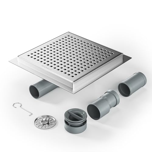 Bernkot Duschrinne Quadrat 20 * 20cm, 360° Siphon mit Geruchsstop und Haarsieb Edelstahl Ablaufrinne Bodenablauf Duschablauf sehr flach DN50 DN40 von Bernkot
