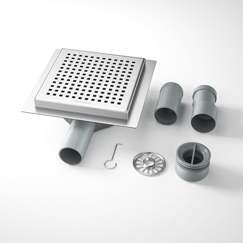 Bernkot Duschrinne Quadrat Edelstahl, 15×15cm Bodenablauf Dusche mit 360° Siphon Geruchsstop und Haarfilter,2 Ablaufadapter DN50 DN40 Duschablauf Flach Ablaufrinne, Silber Bernkot Duschrinne Quadrat Edelstahl, 15×15cm Bodenablauf Dusche mit 360° Siphon Geruchsstop und Haarfilter,2 Ablaufadapter DN50 DN40 Duschablauf Flach Ablaufrinne, Silber von Bernkot