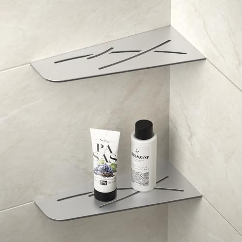Bernkot Eck-Duschregal, 30,5 cm, gebürsteter 304 Edelstahl, vierseitige Eckregale, versenkte Badezimmer-Aufbewahrung, Shampoo-Halter, Organizer, Küchenregal, 2 Stück, kein Bohren erforderlich von Bernkot