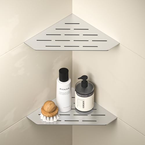 Bernkot Eck-Duschregal, 304 Edelstahl, fünfeckig, strapazierfähig, schwebend, mit Schlitz-Design, versenktes Badezimmer-Regal für geflieste Wände, 2 Stück (gebürstet, 20,3 cm - 2 Stück) von Bernkot
