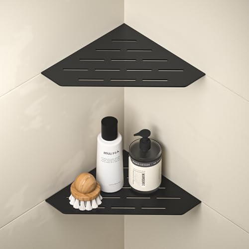 Bernkot Eck-Duschregal, 304 Edelstahl, fünfeckig, strapazierfähig, schwebend, mit Schlitz-Design, versenktes Badezimmer-Regal für geflieste Wände, 2 Stück (mattschwarz, 20,3 cm, 2 Stück) von Bernkot