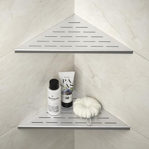 Bernkot Eck Duschregal, Edelstahl 304 Badezimmerregal aus Stahl für geflieste Wände, Einbauregal für die Badrenovierung (gebürstet, 305mm- 2 Pack) von Bernkot