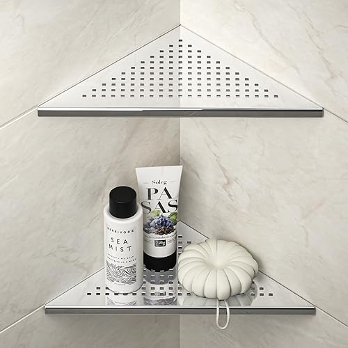 Bernkot Eck Duschregal, Edelstahl 304 Badezimmerregal aus Stahl mit Gitterdesign für geflieste Wände, Einbauregal für die Badrenovierung (Polierte, 254mm- 2 Pack) von Bernkot