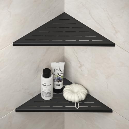 Bernkot Eck-Duschregal 305mm Mattschwarz, 304 Edelstahl, eingelassenes Eckregal Badezimmer-Duschregal für geflieste Wand, kein Bohren, 2er Pack von Bernkot