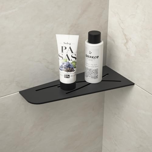 Bernkot Eck Duschregal Duschablage Ohne Bohren, SUS304 Edelstahl Badezimmer Organizer Eckregal, 305 mm Shampoo Halterung für Dusche, Schwarz, 1 Stück von Bernkot