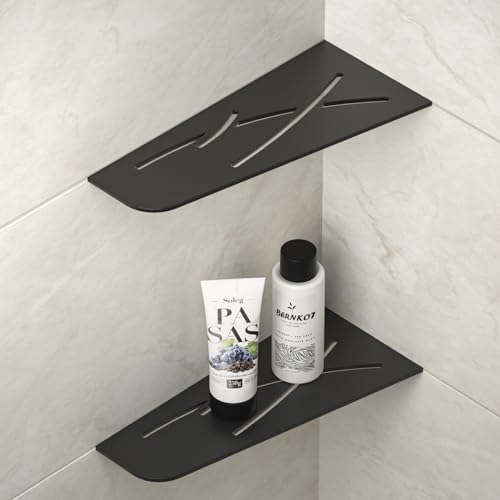 Bernkot Eck Duschregal Duschablage Ohne Bohren, SUS304 Edelstahl Badezimmer Organizer Eckregal, 305 mm Shampoo Halterung für Dusche, Schwarz, 2 Stück von Bernkot