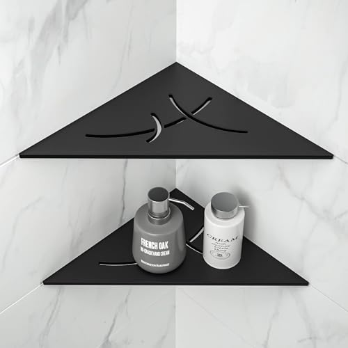 Bernkot Eck-Duschregal Schwarz 304 Edelstahl Versenktes Eckregal 254 mm Gefliestes Wandregal Dreieckiges Regal für Badezimmer-Aufbewahrungohne Bohren, 2 Stücke von Bernkot