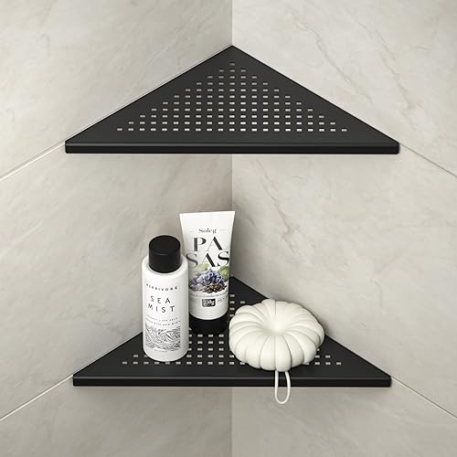 Bernkot Eckablage Duschablage 304 Edelstahl ohne Bohren für Badezimmer Shampoo Halter Organizer Quadratisches Loch 253 * 253 * 355mm,Schwarz-2 Stück von Bernkot