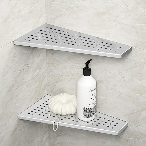 Bernkot Eckablage Duschablage 304 Edelstahl ohne Bohren für Badezimmer Shampoo Halter Organizer Trapezförmiges quadratisches Loch 305 * 155mm，2 Stück von Bernkot