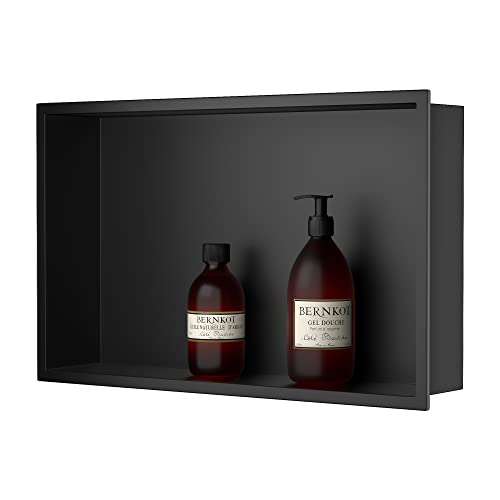 Bernkot Edelstahl-Dusch-Nische, 50,8 x 30,5 cm, mattschwarz, keine Fliesen erforderlich, versenktes Duschregal für Badezimmeraufbewahrung von Bernkot