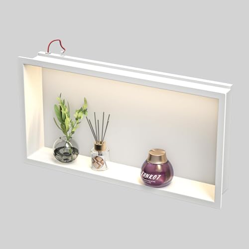 Bernkot Edelstahl-Duschnische 600mm X 300mm weiß mit geführtem Licht wasserdicht Keine Fliesen benötigte Wandnische für Badezimmer-Lagerung über Berg-Installation von Bernkot