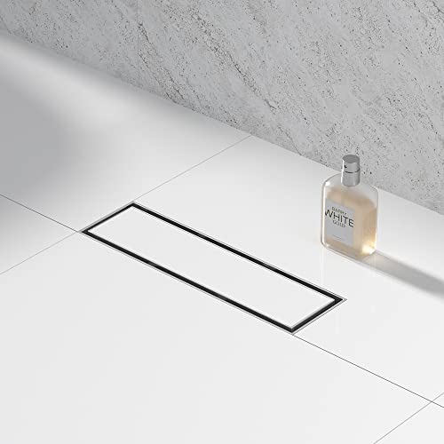 Bernkot Linear Duschrinne 30,5 cm Fliesen in Rost gebürstet 304 Edelstahl mit Haarsieb Gewindeadapter passend für US-Flansch-Ablauf-Basis-System von Bernkot