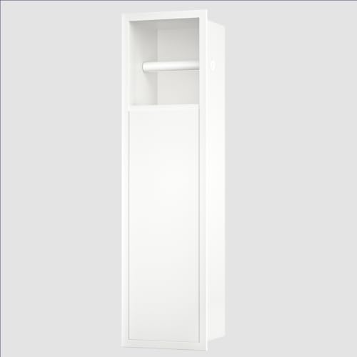 Bernkot Unterputz-Schrankmodul Edelstahl für die Klobürstengarnitur, Badezimmerschrank mit Toilettenpapierhalter,Mit Schiebetür, 63x15x15 cm, Weiß von Bernkot