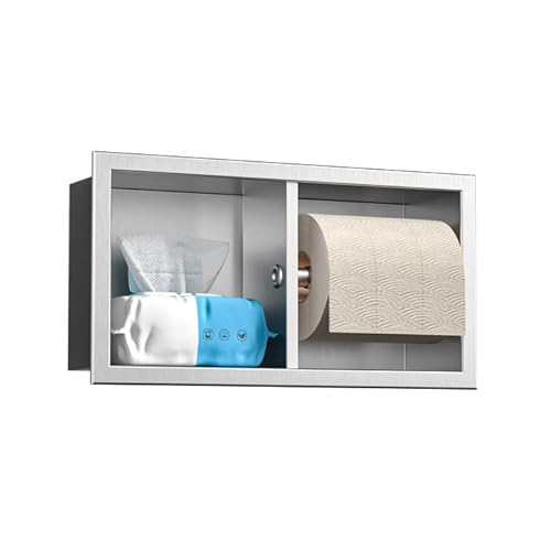 Bernkot Unterputz Toilettenpapierhalter Edelstahl, WC Badezimmerschrank mit Toilettenpapierhalter Halterung, Klopapierhalter mit aufbewahrung, 10×18×34cm, Gebürstet von Bernkot