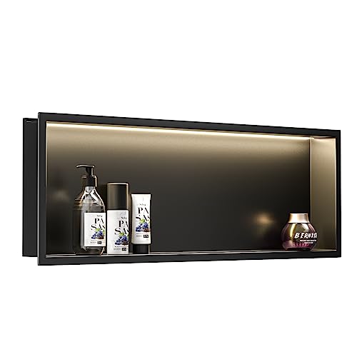 Bernkot Wandnische Dusche Edelstahl mit LED Streifenlicht, 90 cm x 30 cm, Wasserdicht - Keine Fliesen Erforderlich, Badezimmer Lagerung, Nische, Matt Schwarz Bernkot Wandnische Dusche Edelstahl mit LED Streifenlicht, 90 cm x 30 cm, Wasserdicht - Keine Fliesen Erforderlich, Badezimmer Lagerung, Nische, Matt Schwarz von Bernkot