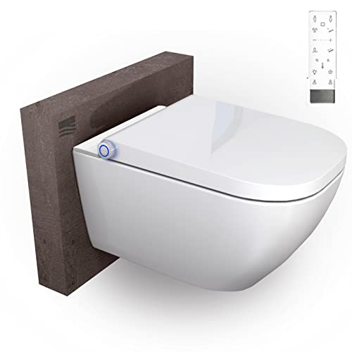 BERNSTEIN Dusch-WC Pro+ 1104 in Weiß, Spülrandloses Hänge-WC mit Bidet Funktion - Komplettanlage mit Fernbedienung Absenkautomatik selbstreinigende Düse von BERNSTEIN