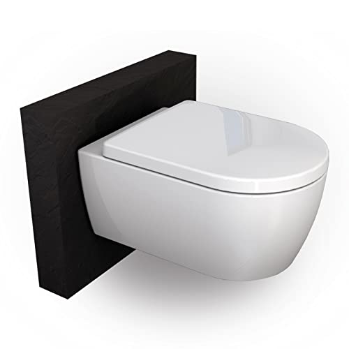 BERNSTEIN Design Wand WC spülrandlos Hänge WC Set Toilette mit abnehmbaren Deckel WC sitz mit Absenkautomatik Hängetoilette WC ohne Spülrand NT2039 Tiefspül-WC D-Form – WC randlos Standard-Deckel von BERNSTEIN