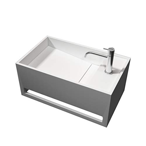 Bernstein Hänge-Waschbecken PB2078 50x30x22 cm - Weiß Matt, Waschplatz aus Mineralguss Solid Stone, mit integriertem Handtuchhalter und vorgebohrtem Armaturenloch - Hand-Waschbecken, Waschtisch von BERNSTEIN