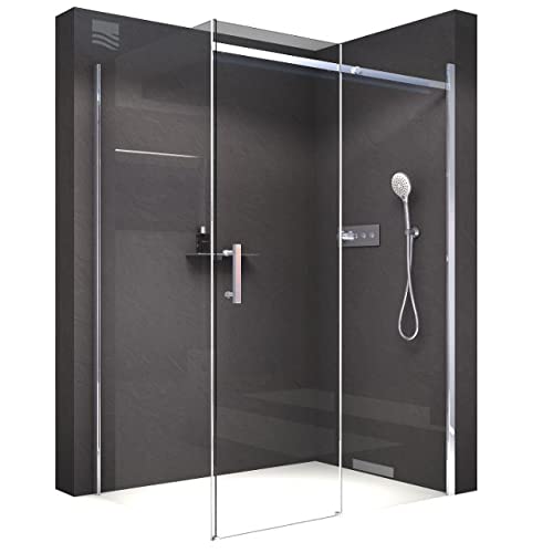 Eckdusche mit Schiebetür DX806A FLEX - Nano ESG-Sicherheitsglas - flexible Montage, Breite Schiebetür-Element:140cm, Breite Seitenwand:70cm von BERNSTEIN
