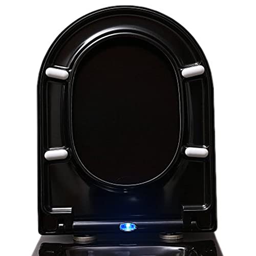 LED-WC-Sitz mit Absenkautomatik U1002 Schwarz, abnehmbarer Toilettensitz aus Duroplast, Ersatz-WC-Brille Sofft-Close-Funktion D-Form, Edelstahlbefestigung von BERNSTEIN