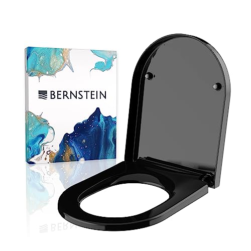 BERNSTEIN WC-Sitz mit Absenkautomatik U1002 Schwarz, abnehmbarer Toilettensitz aus Duroplast, Ersatz-WC-Brille Soft-Close-Funktion D-Form, Edelstahlbefestigung von BERNSTEIN