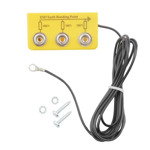 BERNSTEIN ESD Erdungsbaustein, Erdungsbox mit Kabel und 3 x 1 MOhm Anschluss | Für Tischanschraubung, Länge 70 mm, Breite 35 mm | Kabellänge 2,9 m, Öse am Ende Ø 5 mm innen von Bernstein Tools for Electronics