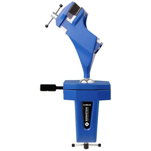 BERNSTEIN Spannfix Kugelgelenk-Schraubstock Drehbar 360° + 45° Neigbar | Zum Anklemmen an die Werkbank | Backenbreite 50mm | Tischschraubstock Blau | Spannweite 70 mm von Bernstein Tools for Electronics