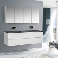 Badmöbel-Set edge 1500 - Farbe wählbar - Spiegel & Seitenschrank optional Ohne Spiegel, Ohne Seitenschrank, Weiß glänzend, Schwarz matt von Bernstein