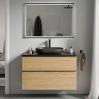 Badmöbel Unterschrank Bernstein lavoa 100cm Badmöbel: Eiche Honiggold, Waschtischplatte: Mitternachtsblau matt, Metallgriff: Anthrazit matt von Bernstein