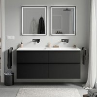 Badmöbel Unterschrank Bernstein lavoa 140cm mit Mineralguss Waschbecken cream Badmöbel: Schwarz matt, Metallgriff: Anthrazit matt, Waschbecken: Weiß Badmöbel Unterschrank Bernstein lavoa 140cm mit Mineralguss Waschbecken cream Badmöbel: Schwarz matt, Metallgriff: Anthrazit matt, Waschbecken: Weiß von Bernstein