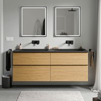 Badmöbel Unterschrank Bernstein lavoa 160cm mit Mineralguss Waschbecken cream Badmöbel: Eiche Honiggold, Metallgriff: Chrom, Waschbecken: Schwarz Badmöbel Unterschrank Bernstein lavoa 160cm mit Mineralguss Waschbecken cream Badmöbel: Eiche Honiggold, Metallgriff: Chrom, Waschbecken: Schwarz von Bernstein