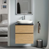 Badmöbel Unterschrank Bernstein lavoa 60cm Badmöbel: Eiche Honiggold, Waschtischplatte: Mitternachtsblau matt, Metallgriff: Anthrazit matt von Bernstein