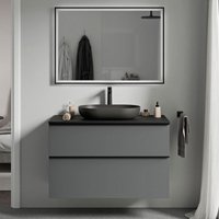 Badmöbel Unterschrank Bernstein lavoa 80cm Badmöbel: Anthrazit matt, Waschtischplatte: Schwarz matt, Metallgriff: Anthrazit matt von Bernstein