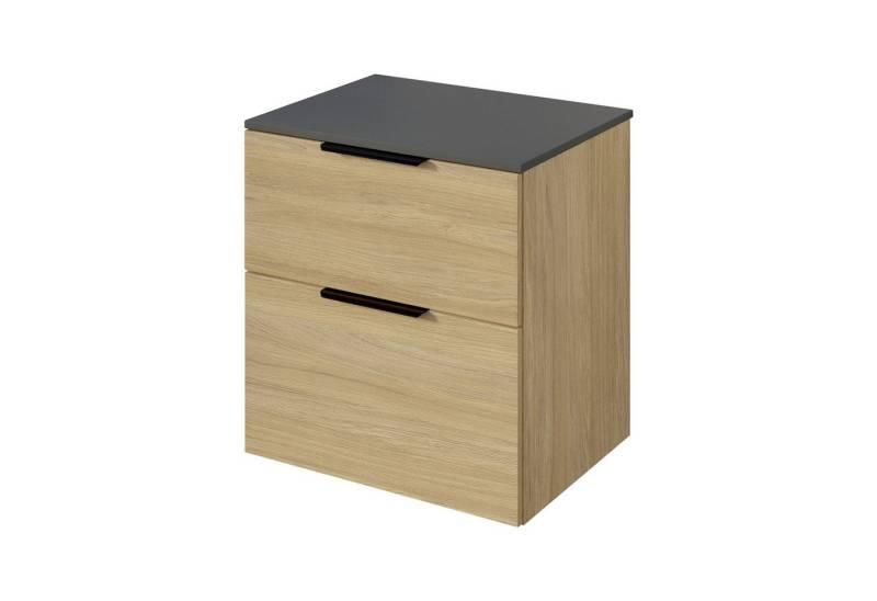 Bernstein Badmöbel-Set TIM, (Waschtischunterschrank mit Waschtischplatte und Griffe, Unterschrank 60 cm - hängend - vormontiert - 2 Schubladen), für Aufsatzwaschbecken - Farbe Unterschrank & Waschtisch frei wählbar von Bernstein