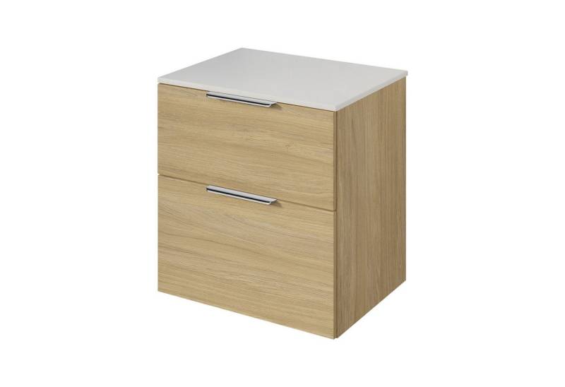 Bernstein Badmöbel-Set TIM, (Waschtischunterschrank mit Waschtischplatte und Griffe, Unterschrank 60 cm - hängend - vormontiert - 2 Schubladen), für Aufsatzwaschbecken - Farbe Unterschrank & Waschtisch frei wählbar von Bernstein