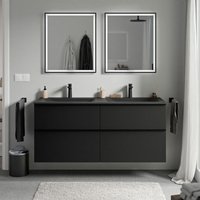 Bernstein - Badmöbel Unterschrank lavoa 120cm mit Mineralgussbecken cream Badmöbel: Schwarz matt, Metallgriff: Chrom, Waschbecken: Schwarz matt mit von Bernstein