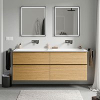Bernstein - Badmöbel Unterschrank lavoa 160cm mit Mineralguss Waschbecken cream Badmöbel: Eiche Honiggold, Metallgriff: Chrom, Waschbecken: Weiß matt Bernstein - Badmöbel Unterschrank lavoa 160cm mit Mineralguss Waschbecken cream Badmöbel: Eiche Honiggold, Metallgriff: Chrom, Waschbecken: Weiß matt von Bernstein