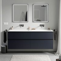 Badmöbel Unterschrank Bernstein lavoa 160cm mit Mineralguss Waschbecken cream Badmöbel: Mitternachtsblau matt, Metallgriff: Anthrazit matt, von Bernstein