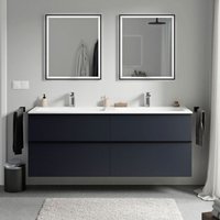 Bernstein - Badmöbel Unterschrank lavoa 160cm mit Mineralguss Waschbecken cream Badmöbel: Mitternachtsblau matt, Metallgriff: Anthrazit matt, von Bernstein