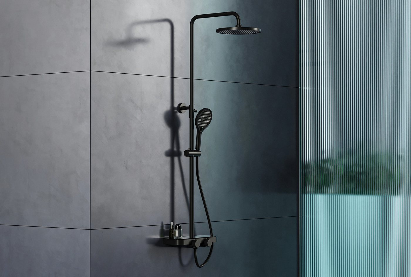 Bernstein Duschsystem BS371, Schwarz matt - inkl. Duschkopf und Handbrause - Design wählbar von Bernstein