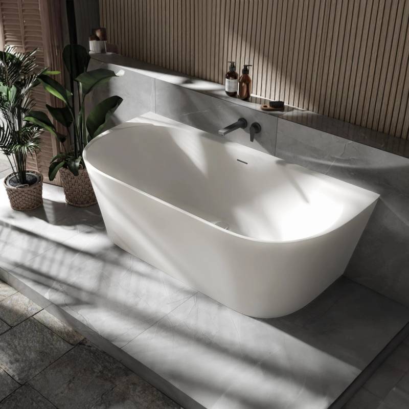 Bernstein Halb Freistehende Raumsparbadewanne NORA Acryl Weiß Matt 170x80 cm von Bernstein