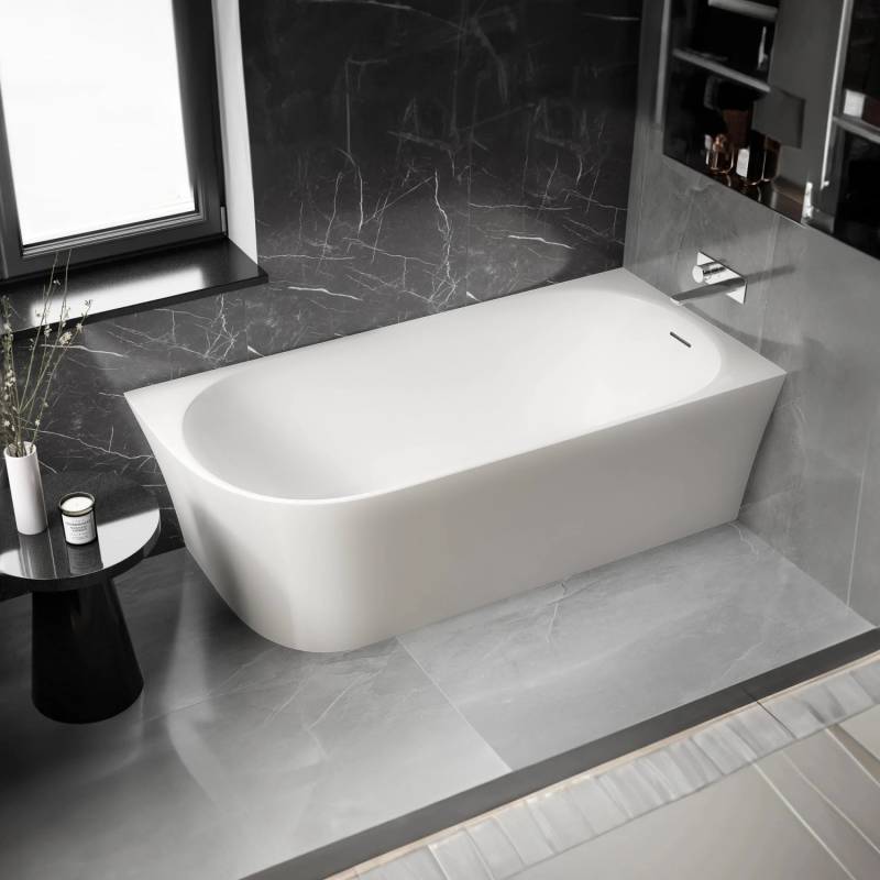 Bernstein Halb Freistehende Raumsparbadewanne NORA CORNER Acryl Weiß Matt 170x80 cm Einbau Rechts von Bernstein